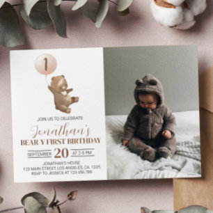 Invitación al primer cumpleaños Beary Globo de Oso