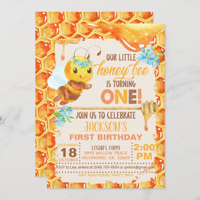 Invitación al primer cumpleaños - Chica (Anverso / Reverso)