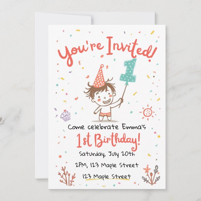 Invitación al primer cumpleaños con estilo de cray (Anverso)