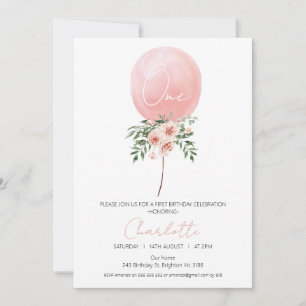Invitación al primer cumpleaños con globo floral r