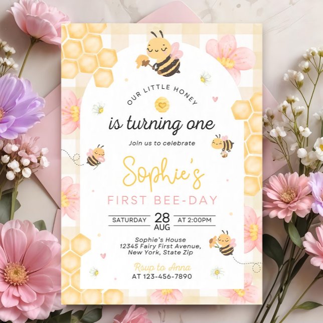 Invitación al Primer Cumpleaños de Abeja, Dulce Ab (Subido por el creador)
