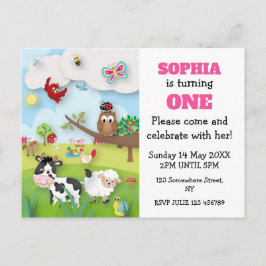 Invitación al primer cumpleaños de animales de gra