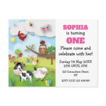 Invitación al primer cumpleaños de animales de gra