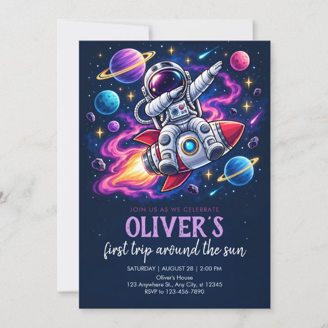 Invitación al primer cumpleaños de astronauta (Anverso)