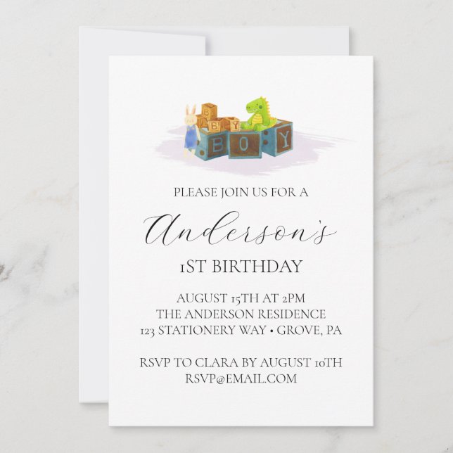 Invitación al primer cumpleaños de Baby Boy (Anverso)