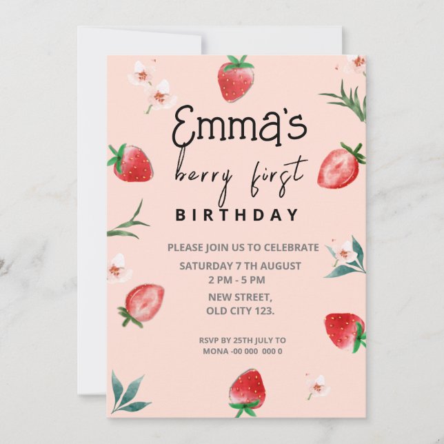 Invitación al Primer Cumpleaños de Berry (Anverso)