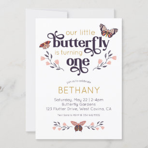 Invitación al primer cumpleaños de Boho Butterfly