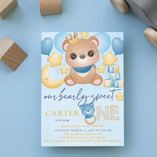 Invitación al primer cumpleaños de Boy Bear Blue (Subido por el creador)