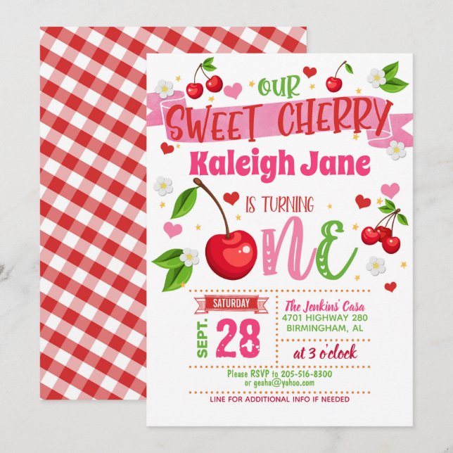 Invitación al Primer Cumpleaños de Cherry (Anverso / Reverso)