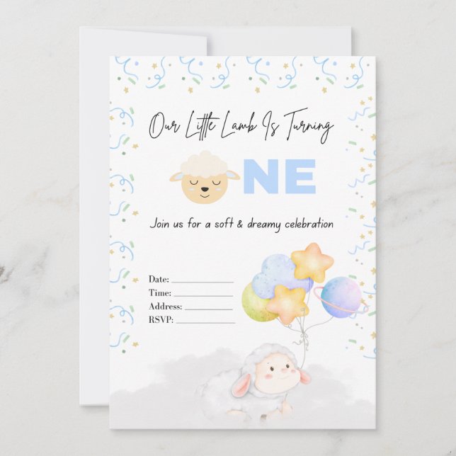 Invitación al primer cumpleaños de Corderito (Anverso)