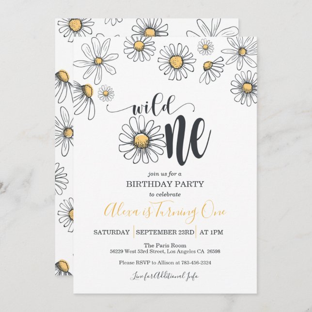 Invitación al primer cumpleaños de Daisy - Wild On (Anverso / Reverso)