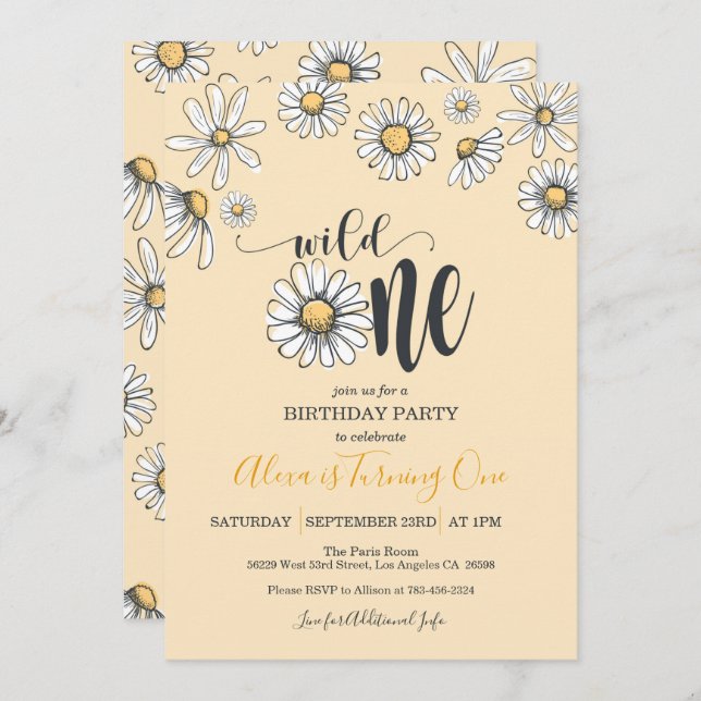 Invitación al primer cumpleaños de Daisy - Wild On (Anverso / Reverso)
