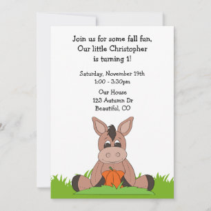 Invitación al primer cumpleaños de Donkey de otoño