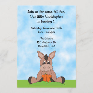 Invitación al primer cumpleaños de Donkey de otoño