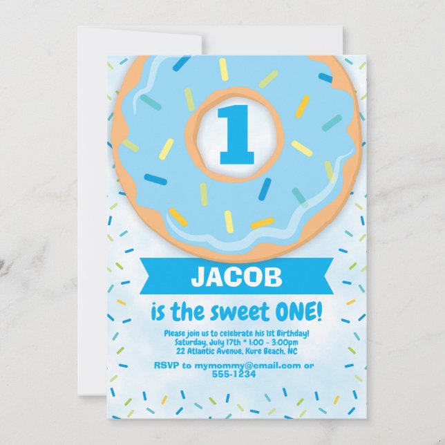Invitación al primer cumpleaños de Donut Chico roc (Anverso)