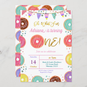 Invitación al primer cumpleaños de Donut COLORIDA