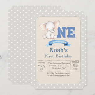 Invitación al primer cumpleaños de Elephant Boy