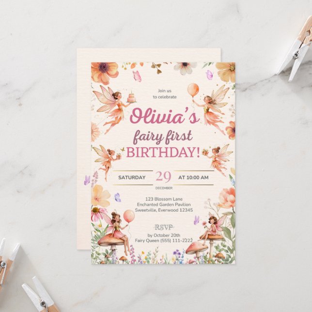 Invitación al primer cumpleaños de Fairy (Anverso/Reverso In Situ)