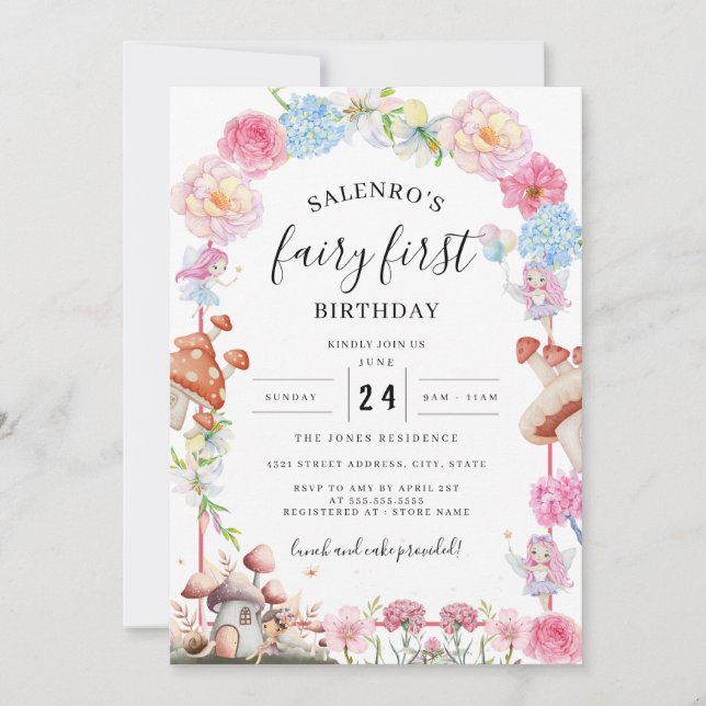 Invitación al primer cumpleaños de Fairy (Anverso)