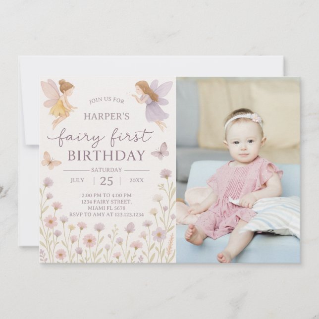 Invitación al primer cumpleaños de Fairy Garden co (Anverso)