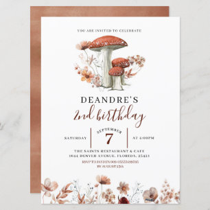 Invitación al primer cumpleaños de Fall Boho Mushr