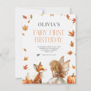 Invitación al primer cumpleaños de Fall Fairy con 