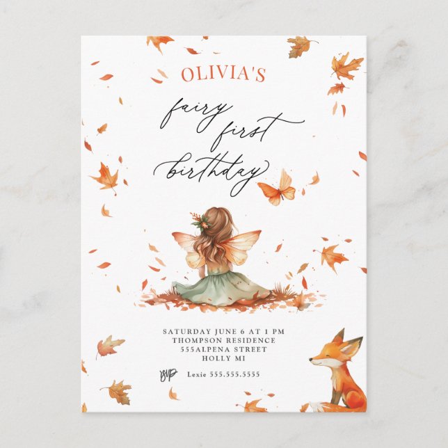 Invitación al primer cumpleaños de Fall y Fox (Anverso)