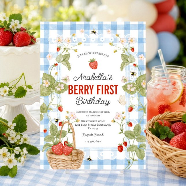 Invitación al primer cumpleaños de fresa (Subido por el creador)