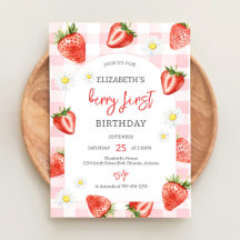 Invitación al primer cumpleaños de Fresa y Bayas