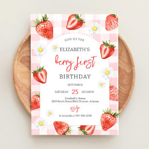 Invitación al primer cumpleaños de Fresa y Bayas