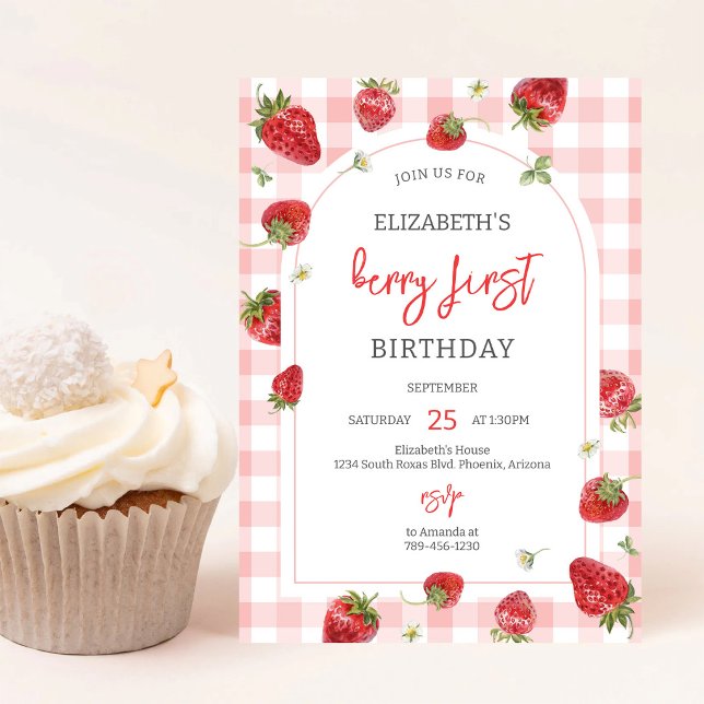 Invitación al primer cumpleaños de Fresa y Bayas (Subido por el creador)