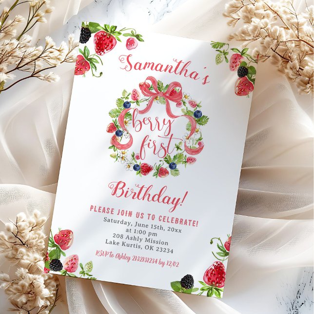 Invitación al primer cumpleaños de Fresa y Frutas  (Subido por el creador)