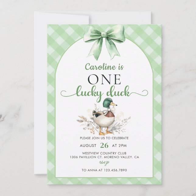 Invitación al primer cumpleaños de Green One Lucky (Anverso)