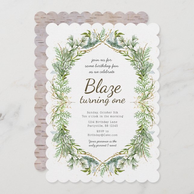Invitación al primer cumpleaños de Greenery (Anverso / Reverso)