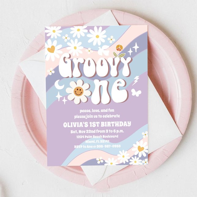 Invitación al Primer Cumpleaños de Groovy Daisy (Subido por el creador)