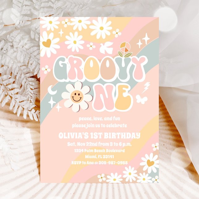 Invitación al Primer Cumpleaños de Groovy Daisy (Subido por el creador)