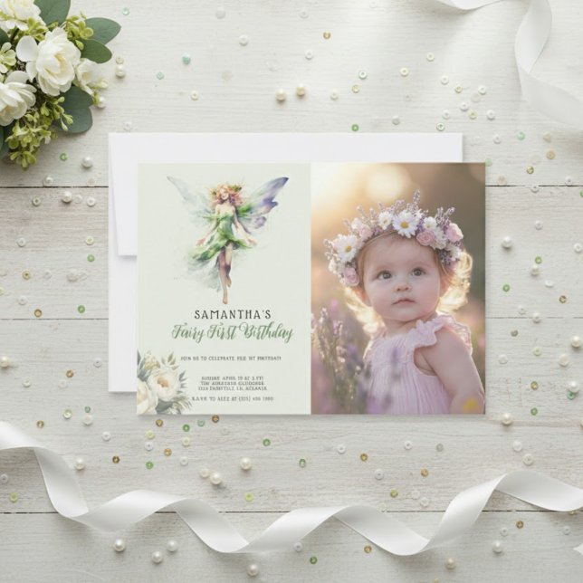 Invitación al primer cumpleaños de hada | Verde po (Subido por el creador)