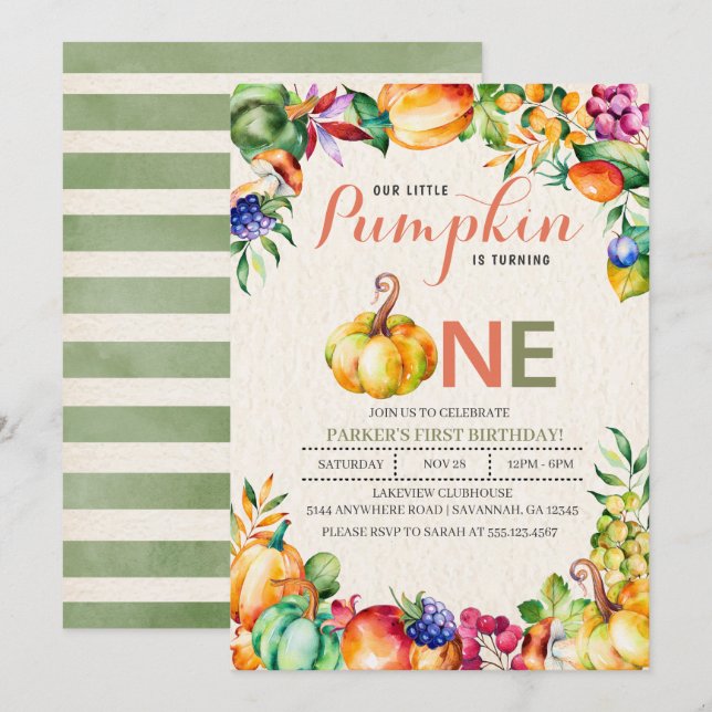 Invitación al primer cumpleaños de la Calabaza de  (Anverso / Reverso)