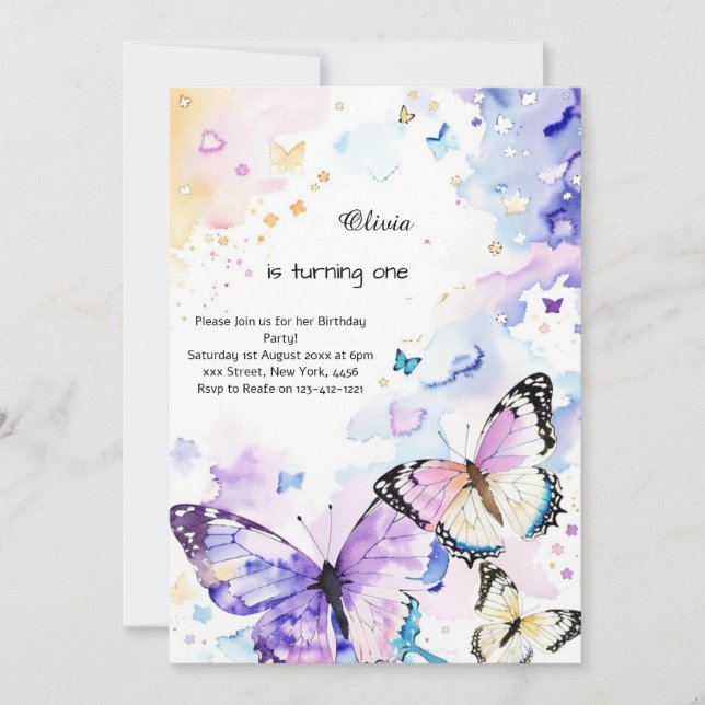 Invitación al primer cumpleaños de la mariposa (Anverso)