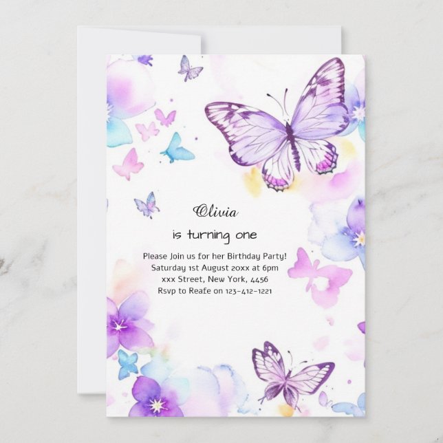 Invitación al primer cumpleaños de la mariposa (Anverso)