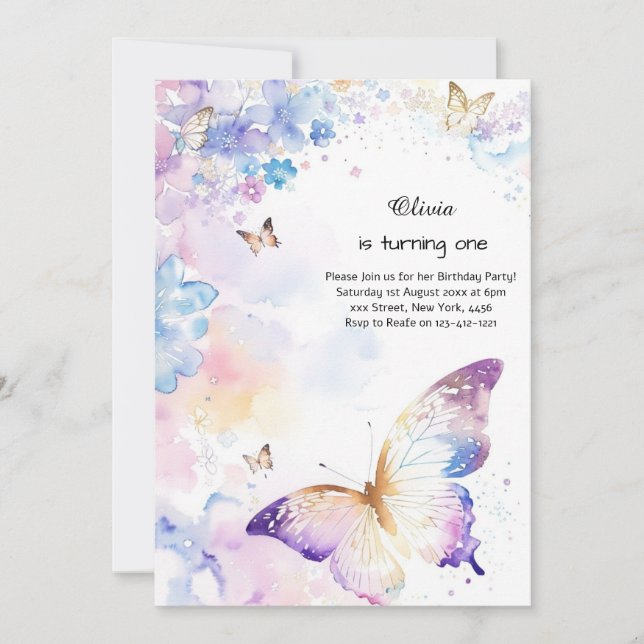 Invitación al primer cumpleaños de la mariposa (Anverso)