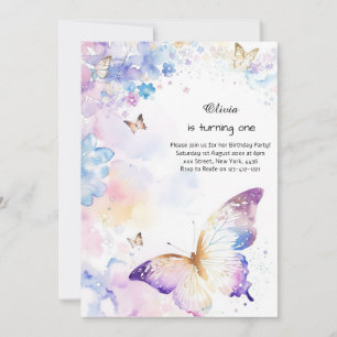 Invitación al primer cumpleaños de la mariposa