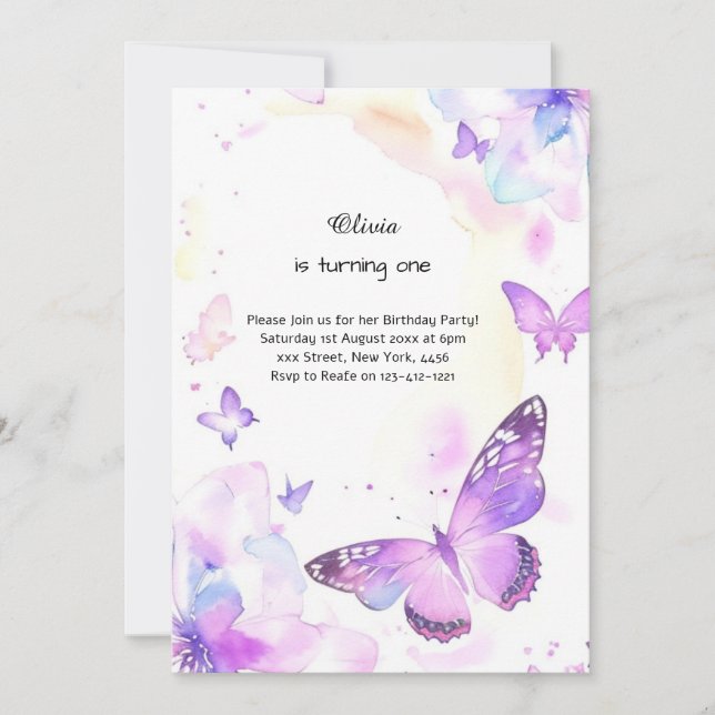 Invitación al primer cumpleaños de la mariposa (Anverso)
