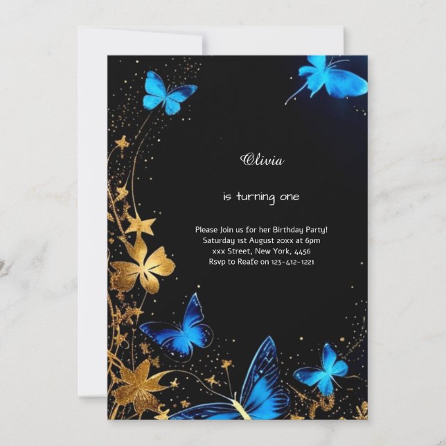 Invitación al primer cumpleaños de la mariposa (Anverso)