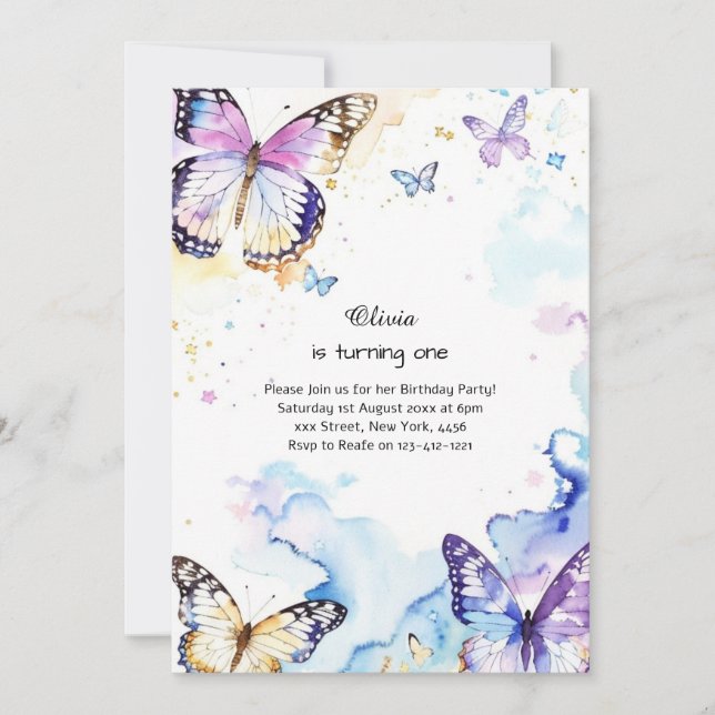 Invitación al primer cumpleaños de la mariposa (Anverso)