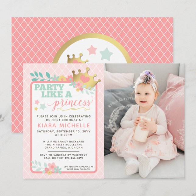 Invitación al Primer Cumpleaños de la Princesa Ros (Anverso / Reverso)
