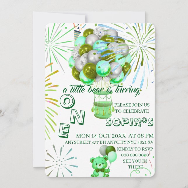 Invitación al Primer Cumpleaños de Little Bear con (Anverso)