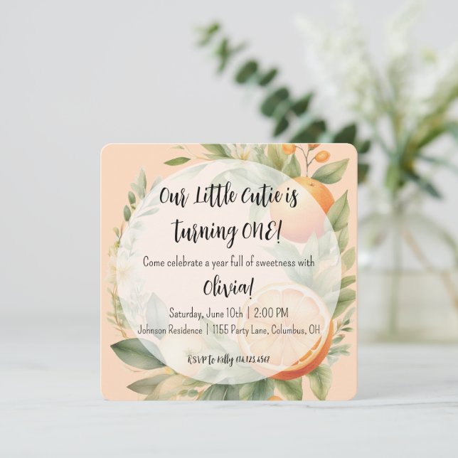 Invitación al primer cumpleaños de Little Cutie  (Anverso de pie)