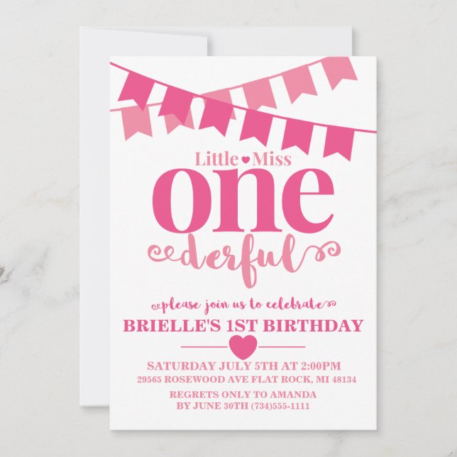 Invitación al Primer Cumpleaños de Little Miss One (Anverso)