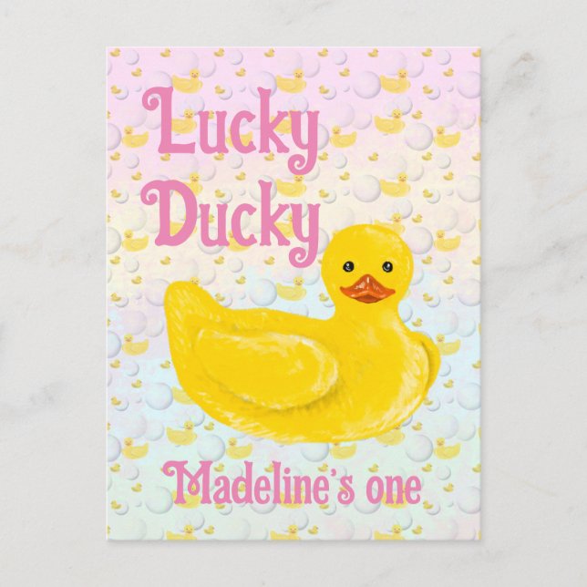Invitación al primer cumpleaños de Lucky Ducky (Anverso)